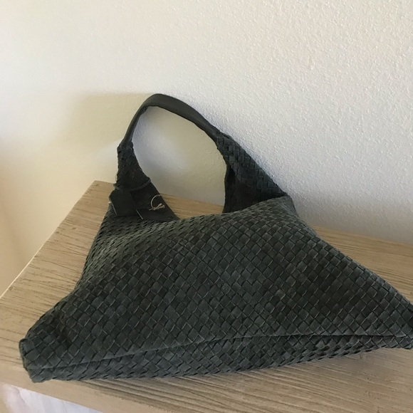 NWT Olive Green Woven Suede Leather Slouchy Hobo Shoulder Bag - Picture 9 of 10
